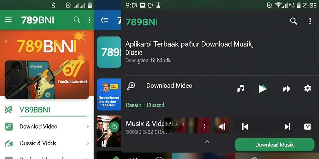 Tampilan antarmuka aplikasi Download Musik 789BNI yang user-friendly.