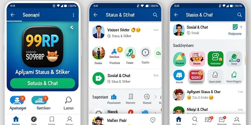Antarmuka aplikasi 99RP menampilkan berbagai stiker menarik untuk chatting.