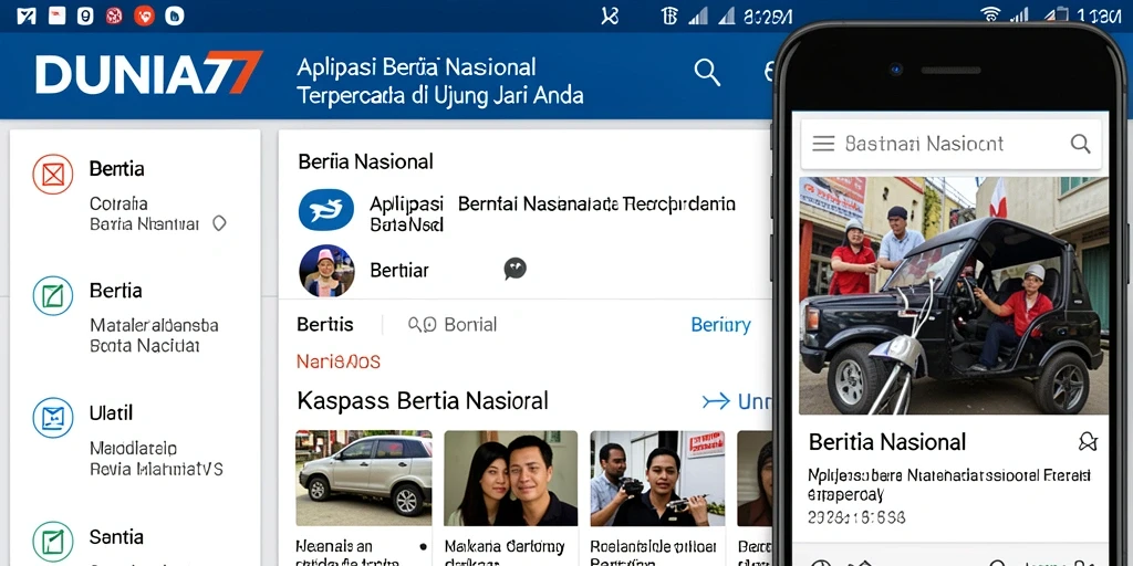 Antarmuka DUNIA77 dengan berita terbaru dan kategori berbeda.