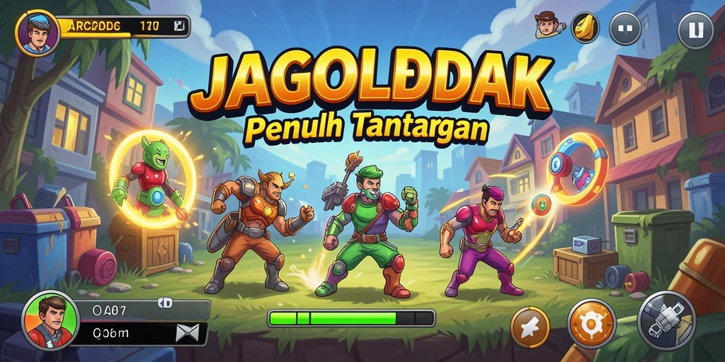 Tampilan antarmuka JAGOLEDAK dengan grafis menarik dan fitur-fitur Arcade.