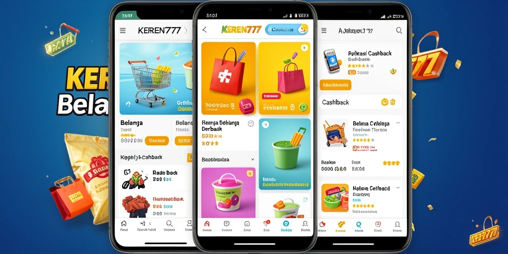 Antarmuka aplikasi KEREN777 dengan berbagai penawaran cashback menarik.