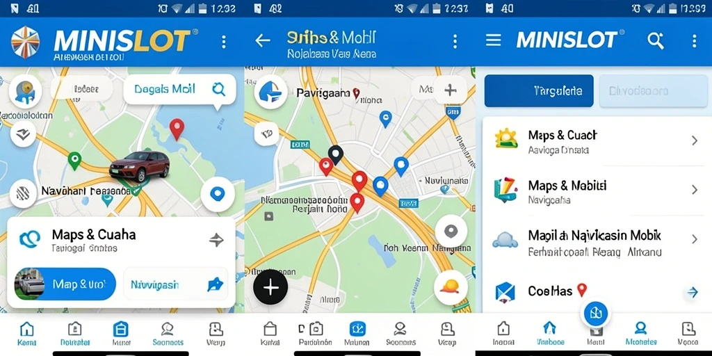 Tampilan antarmuka pengguna MINISLOT dengan fungsi Navigasi Mobil.