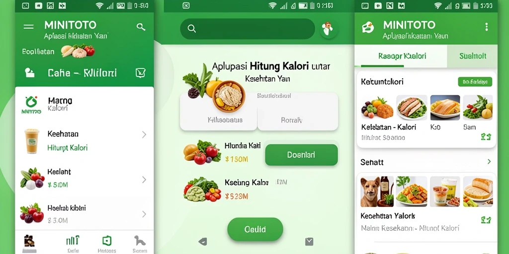 Antarmuka aplikasi MINITOTO yang menampilkan fungsi Hitung Kalori.