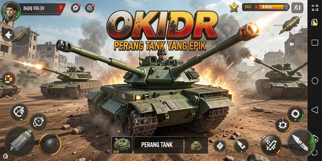 Screenshot OKIDR menampilkan pertempuran tank yang seru.