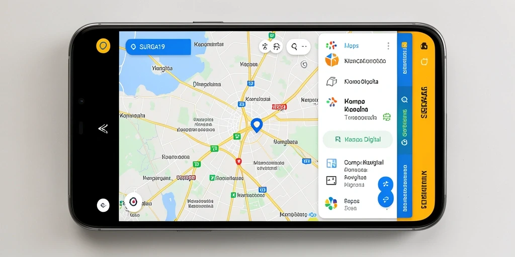 Tampilan antarmuka <strong>SURGA19</strong> yang intuitif untuk navigasi dan kompas digital.