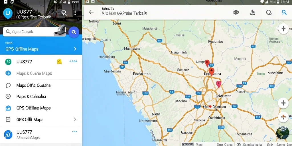 Antarmuka aplikasi UUS777 untuk GPS Offline Maps yang user-friendly.